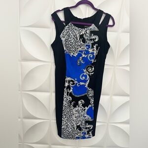 Connected Apparel Blue and Black Mini Dress